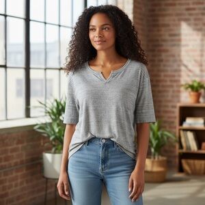 Cotton By Autumn Cashmere Sweater T-Shirt Short Sleeve Women Grey Size XL Cotton